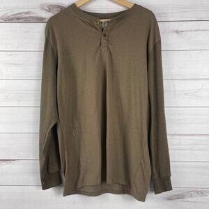 Doterra‎ Henley Shirt Brown Mens Large L Long Sleeve Polyester Viscose Blend